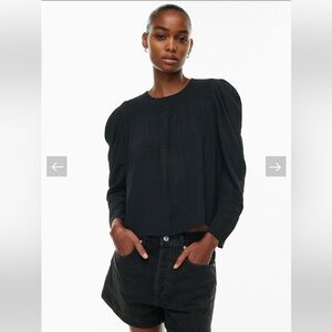 Aritzia Little Moon Solarium Blouse Puff Sleeve Smocked 100% Viscose Sz S Women